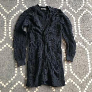 Peruvian Connection - Women’s Navy/Black Cable Knit Cardigan Sweater - SIZE XS